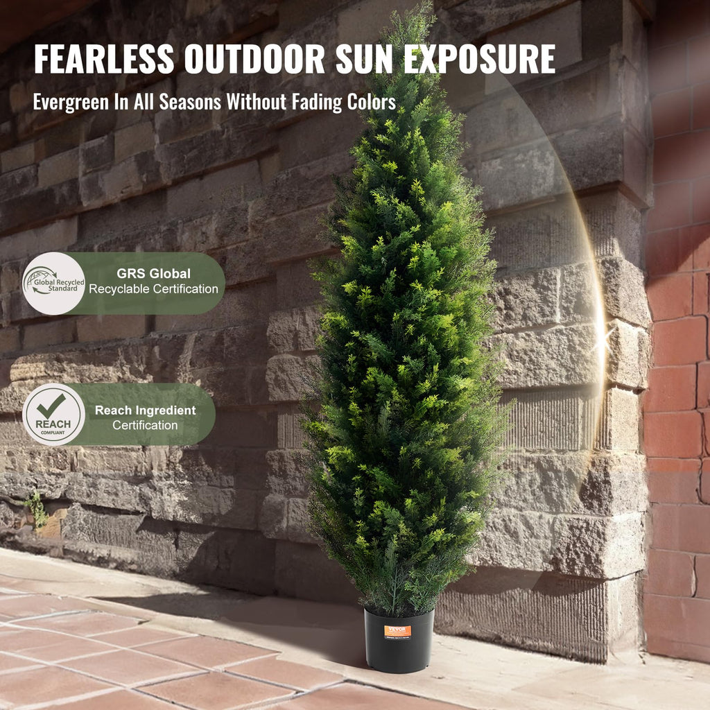 Artificial Cedar Topiary Tree, 60 inch Tall (2 Pieces), with Extra Leaves & Pot Faux Evergreen Fake Pine Cypress