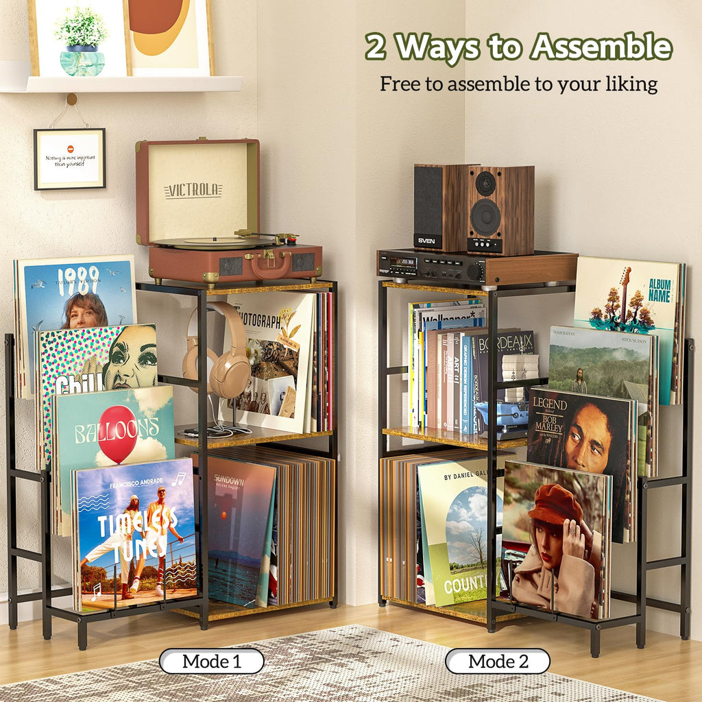 Record Player Stand, Turntable Stand with 4-Tier Vinyl Record Storage, Record Player Table Storage up to 200+ Albums