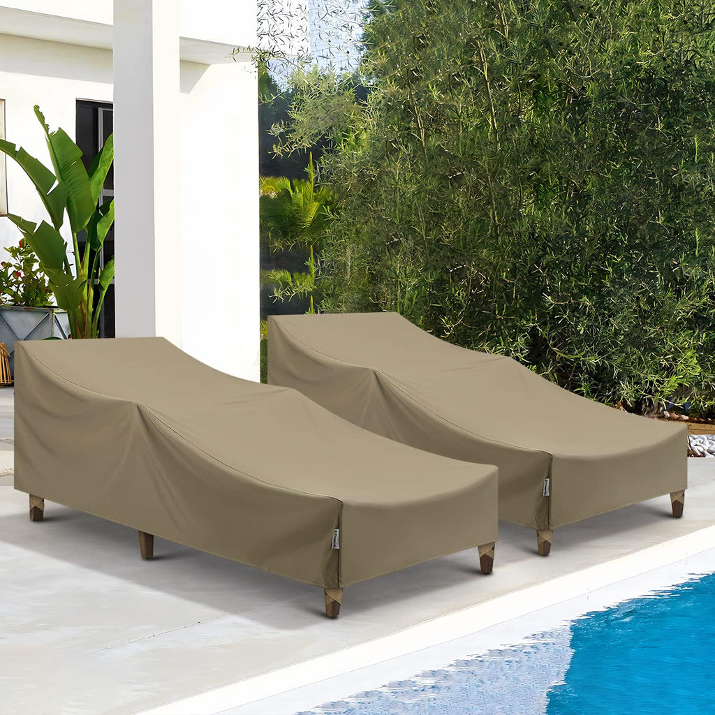 Waterproof Outdoor Chaise Lounge Covers, 2 Pack Chaise Protector, Heavy Duty Beach Chair Cover with Seam Taped &