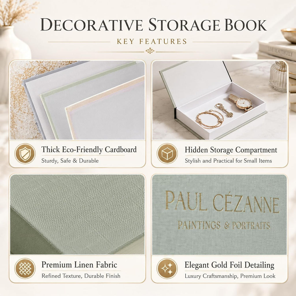 Decorative Books Set of 3 - Minimalist Faux Books for Coffee Table | Aesthetic Hardcover Fake Book Boxes for
