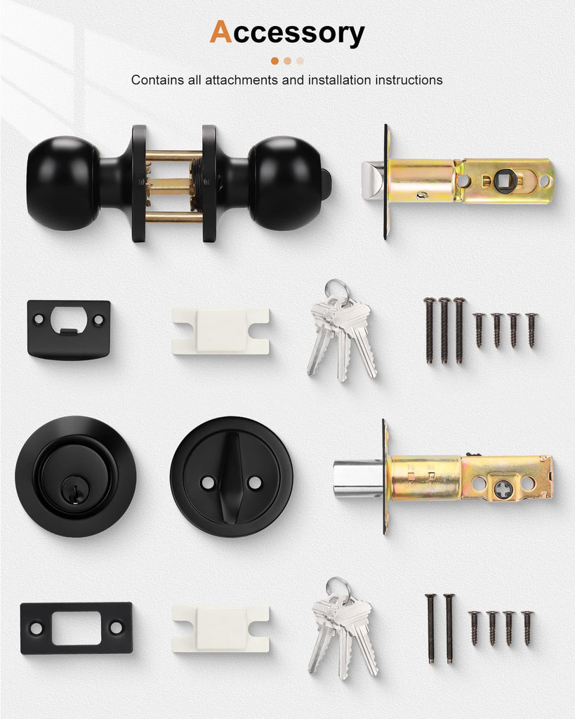 Keyed Alike Entry Knobs and Single Cylinder Deadbolt Lockset, Front Door Lock Set Exterior Door Knob with Deadbolt