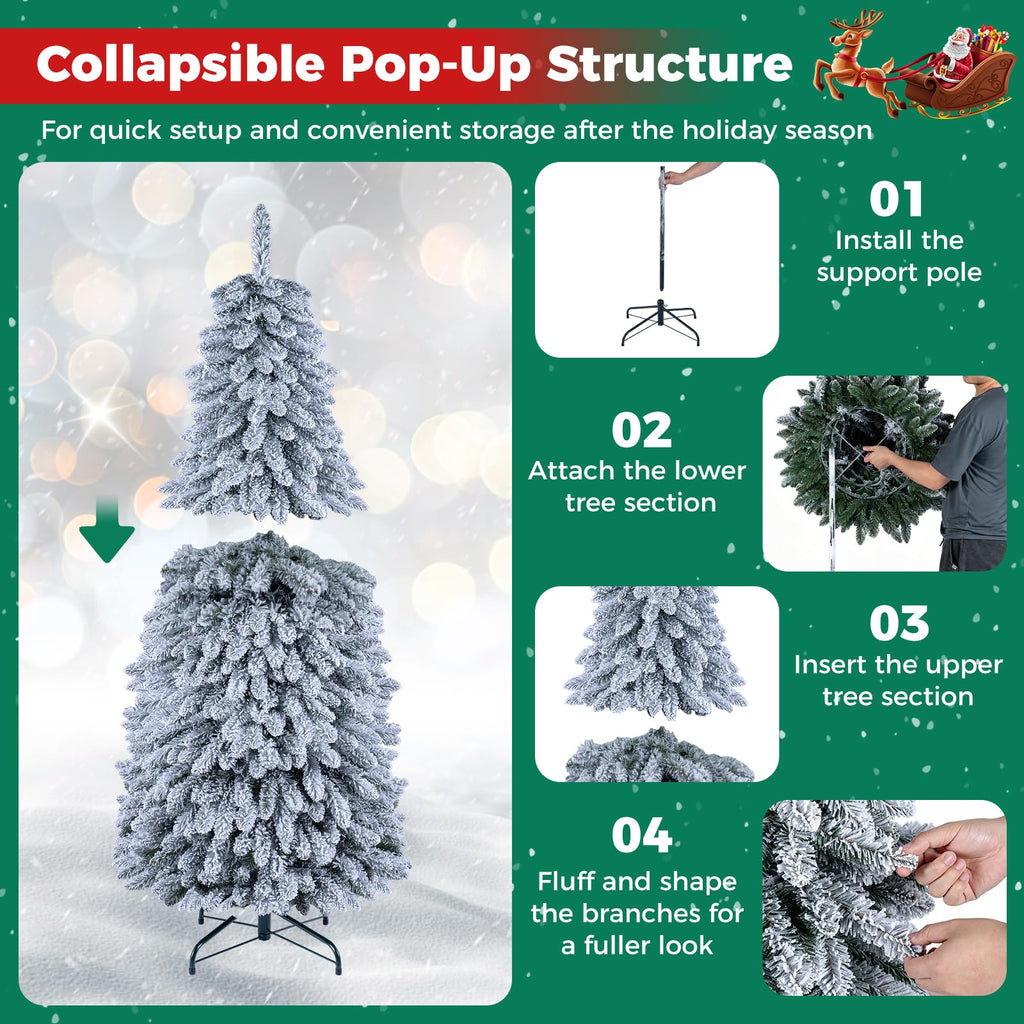 7 Collapsible Snow Flocked Xmas Tree w/ 705 PVC Branch Tips