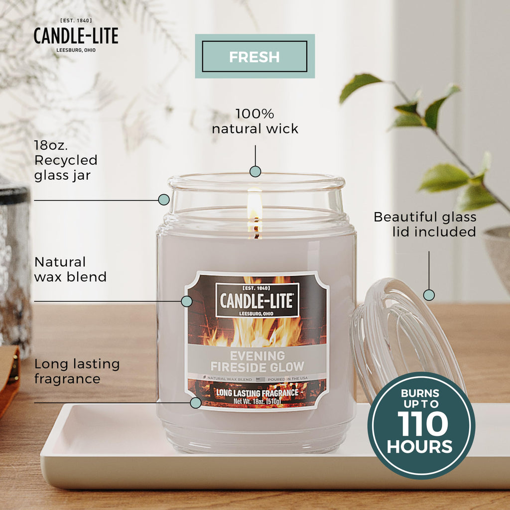 Fall Scented Candles, Evening Fireside Glow, 18 oz Jar, Proudly Poured in The USA, Aromatherapy Candle, Single-Wick