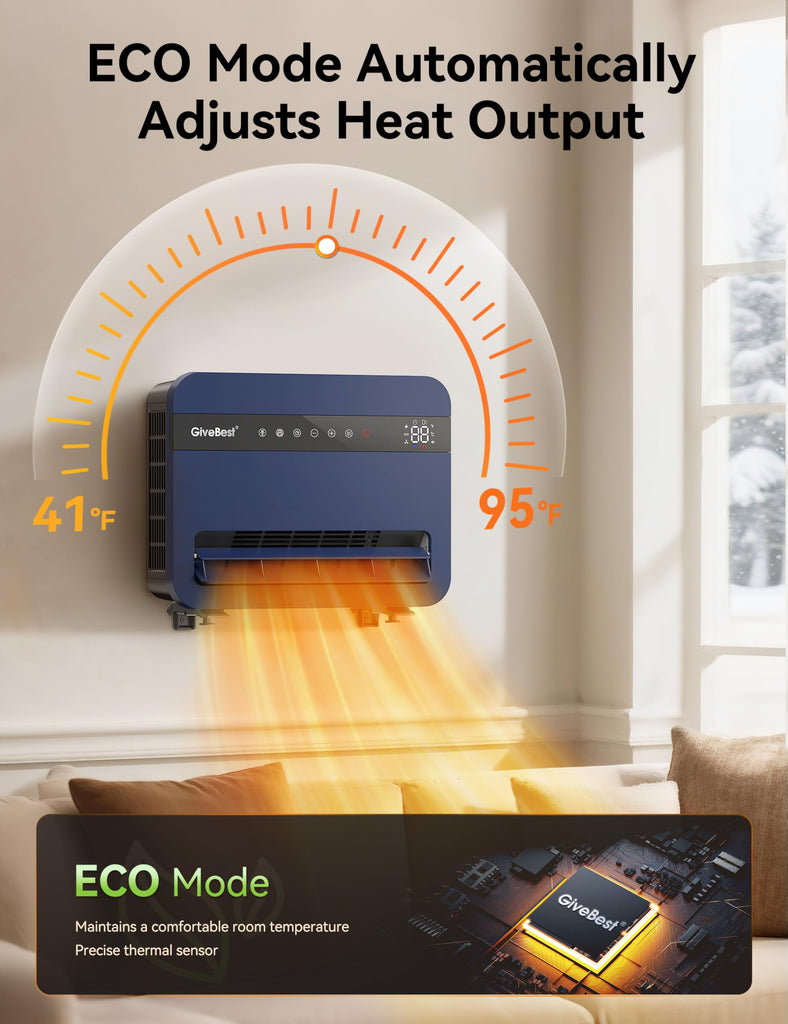 Wall-Heater-for-Indoor-Use, 1500W Electric-Space-Heater, 120°Vertical Oscillation,Works with Alexa, Adjustable