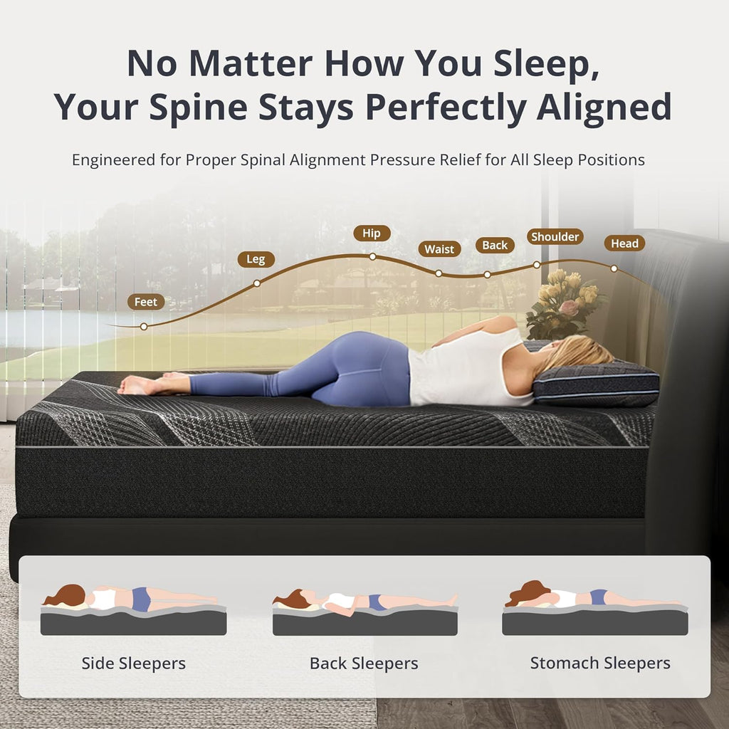 Queen Size Mattress 10 Inch Gel Memory Foam Medium | Cooling & Back Pain Relief, Fiberglass Free, CertiPUR-US