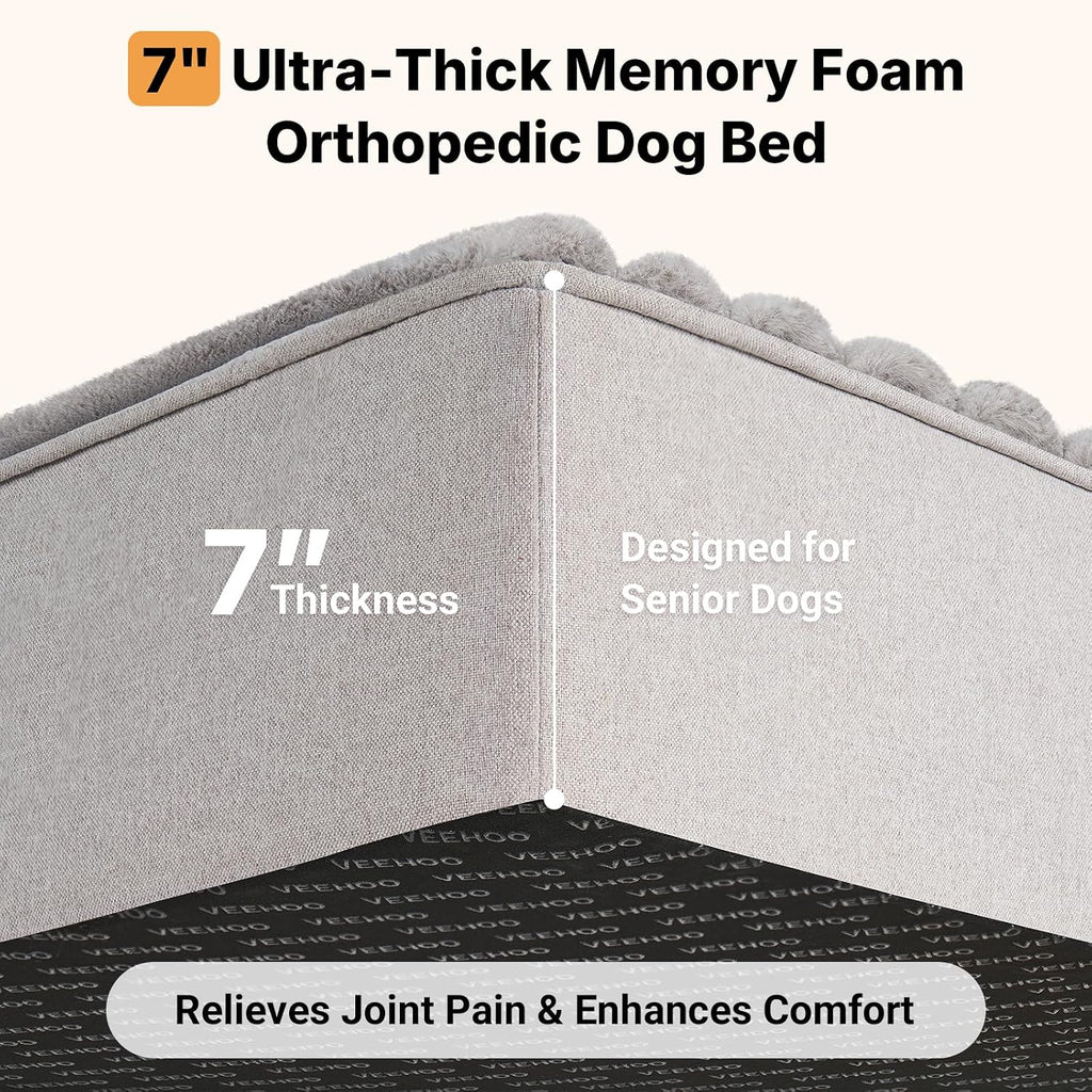 Orthopedic Dog Bed for Senior Dog, 7" XL Memory Foam Bed with Sides