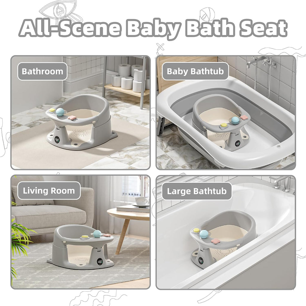 Bath Seat for Babies 6 Months & up with Thermometer, Non-Slip Toddler Bath Seats for Sitting Up, Safe Infant &