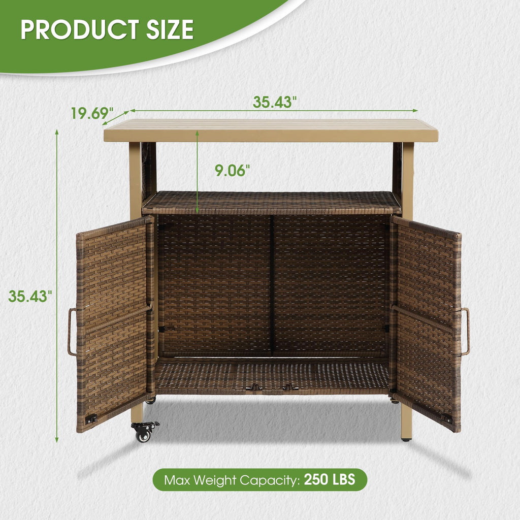 Outdoor Bar Table with Storage Cabinet, Brown