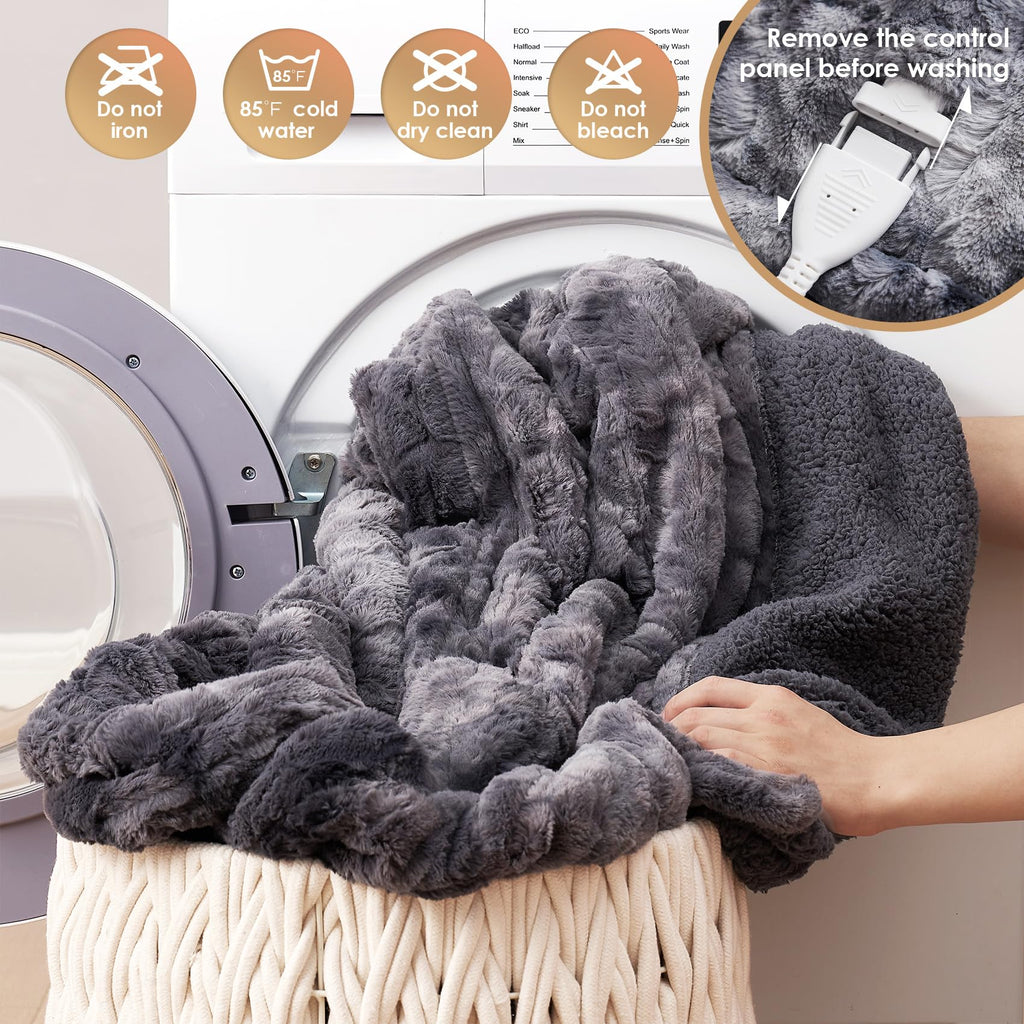 Electric Heated Blanket, 9 Heat & 10H Auto-Off, Grey
