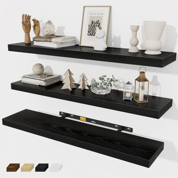 32 Inch Floating Shelves Wall Shelf Set of 3, Black Bathroom Shelves 32 Inch, Farmhouse Home Decor Living Room