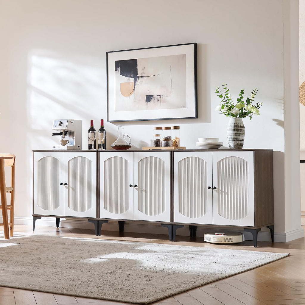30.9" W Fluted Arched Buffet Cabinet with Storage, Walnut/White