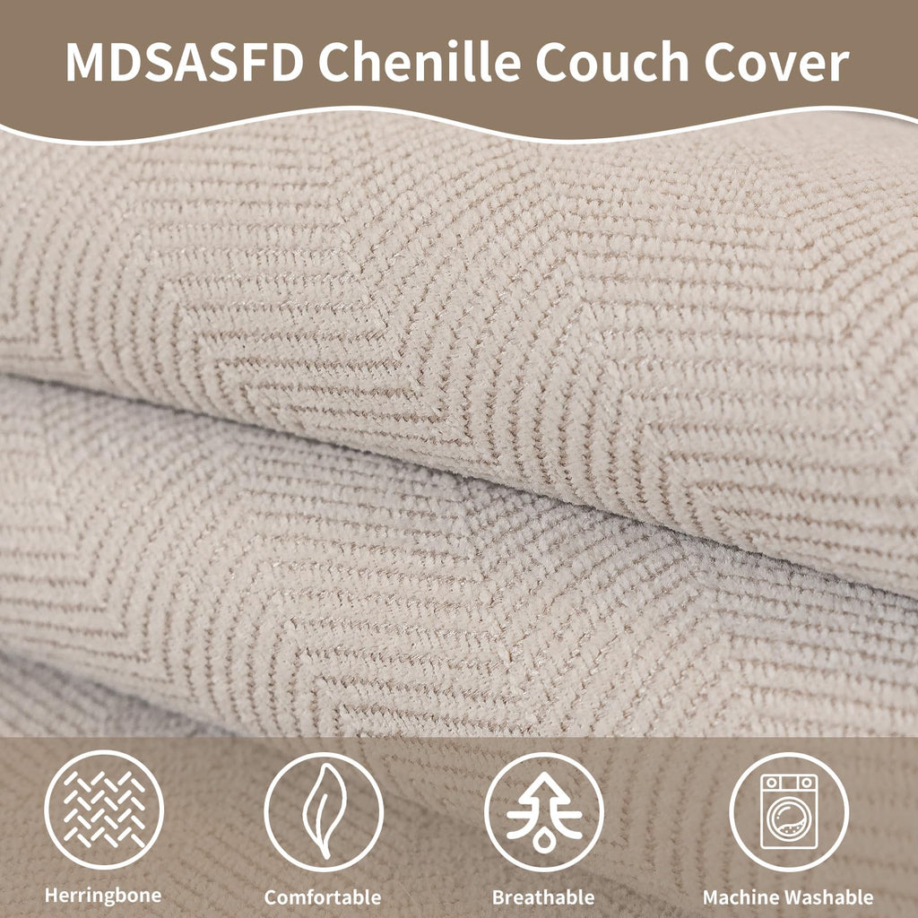 Chenille Sectional Sofa Couch Covers, Herringbone Couch Sofa Covers Washable for Dogs, Funny Fuzzy Couch Covers for