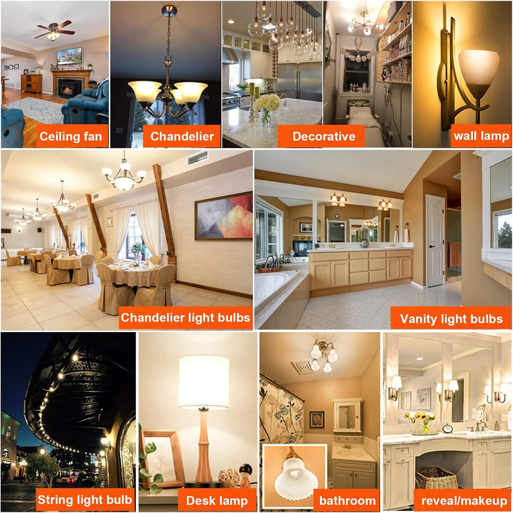 G16.5 E12 Candelabra Bulb 40 watt,Warm Light Bulbs,2700K,6Pack