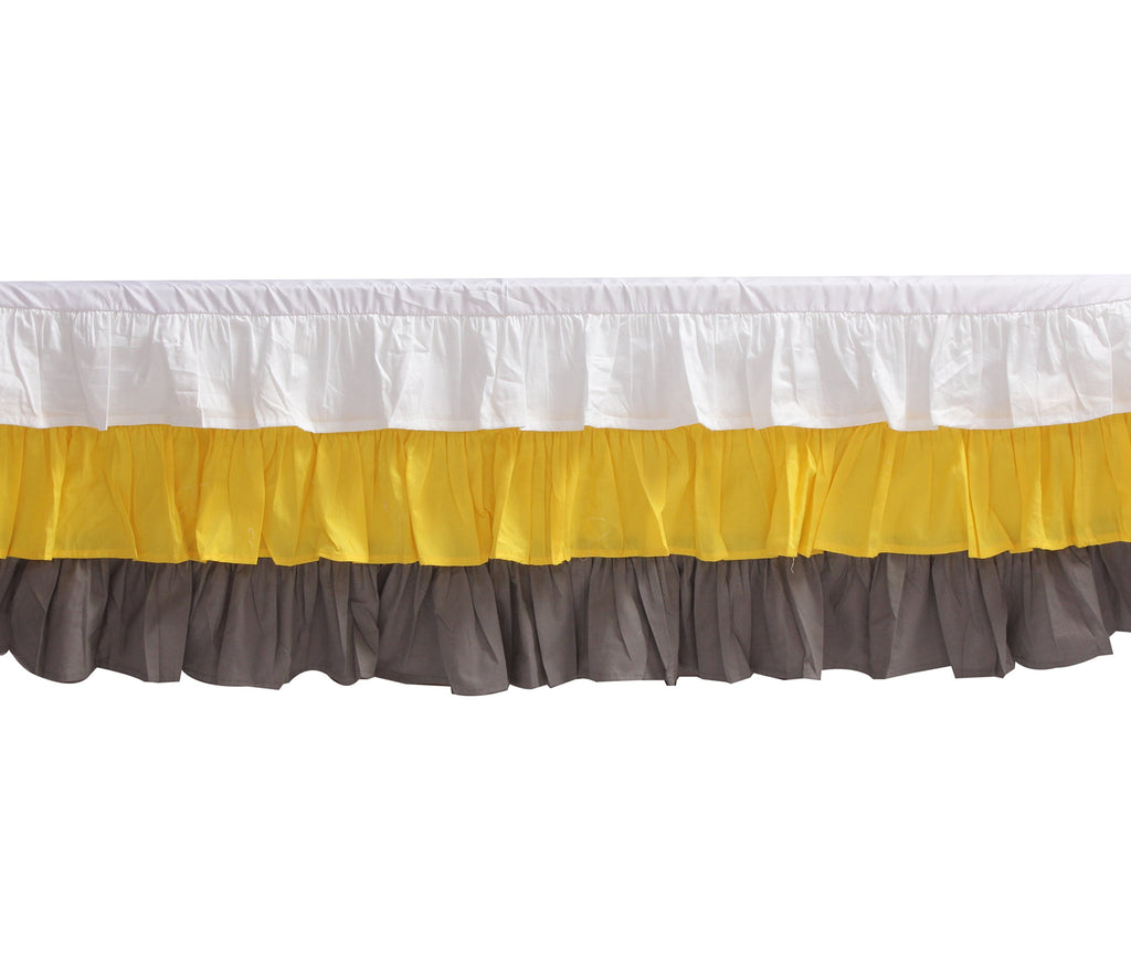 Mix N Match Solid 3 Layer Ruffled Crib Skirt (White/Yellow/Grey)