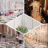 Efavormart 33" Tall - 7 Arms Clear Crystal Cluster Round Candelabra, Pillar Candle Holders with Mirror Base - Perfect
