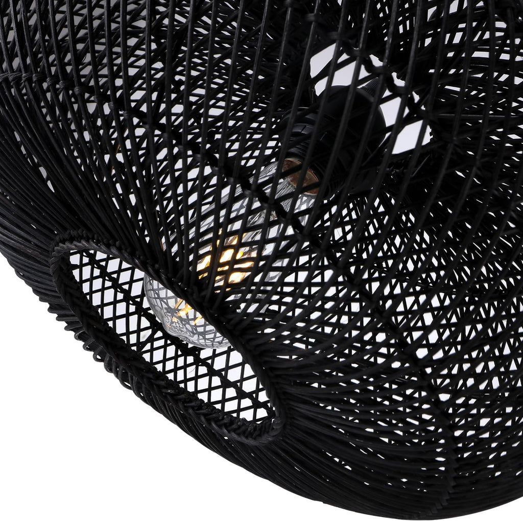 Rattan Pendant Light 15.75" 1-Light Hand-Woven Bamboo Rattan Hanging Lamp Large Globe Wicker Chandelier Modern