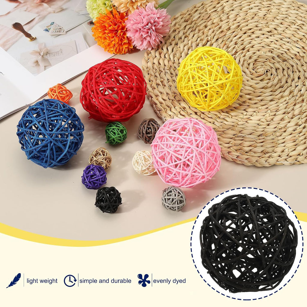 Wicker Rattan Balls 3.1" Rattan Decorative Balls Black - Set of 6
