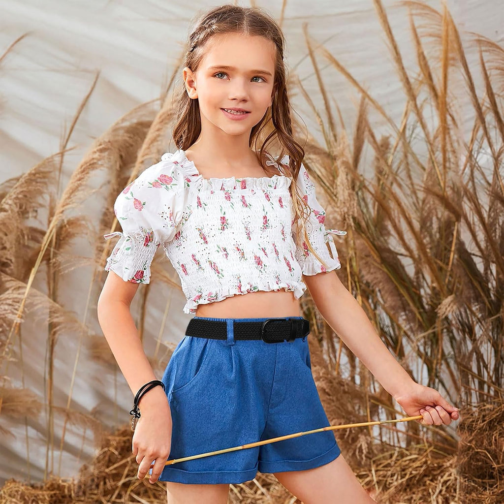 Boys Elastic Braided Belt - Black Buckle Stretch Woven Golf Belt