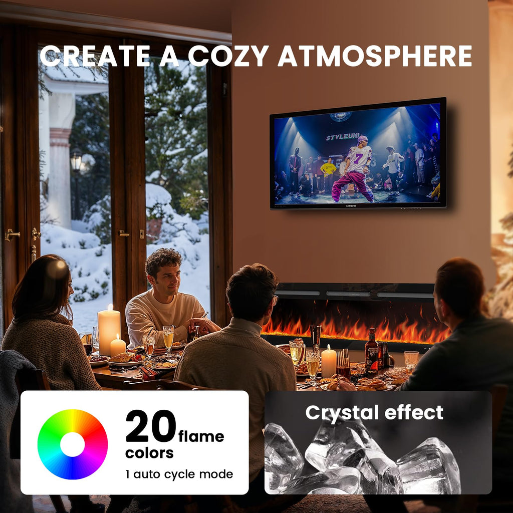 60-Inch Smart Electric Fireplace, 1400W Wall-Mounted or Recessed Fireplace Heater with Ultra-Slim Design, WiFi App