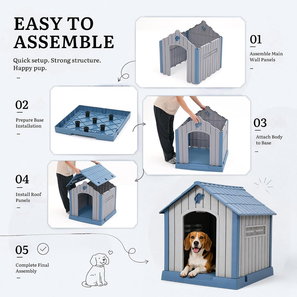 32" Dog House w/Air Vents Elevated Floor, in/Outdoor PP Dog House