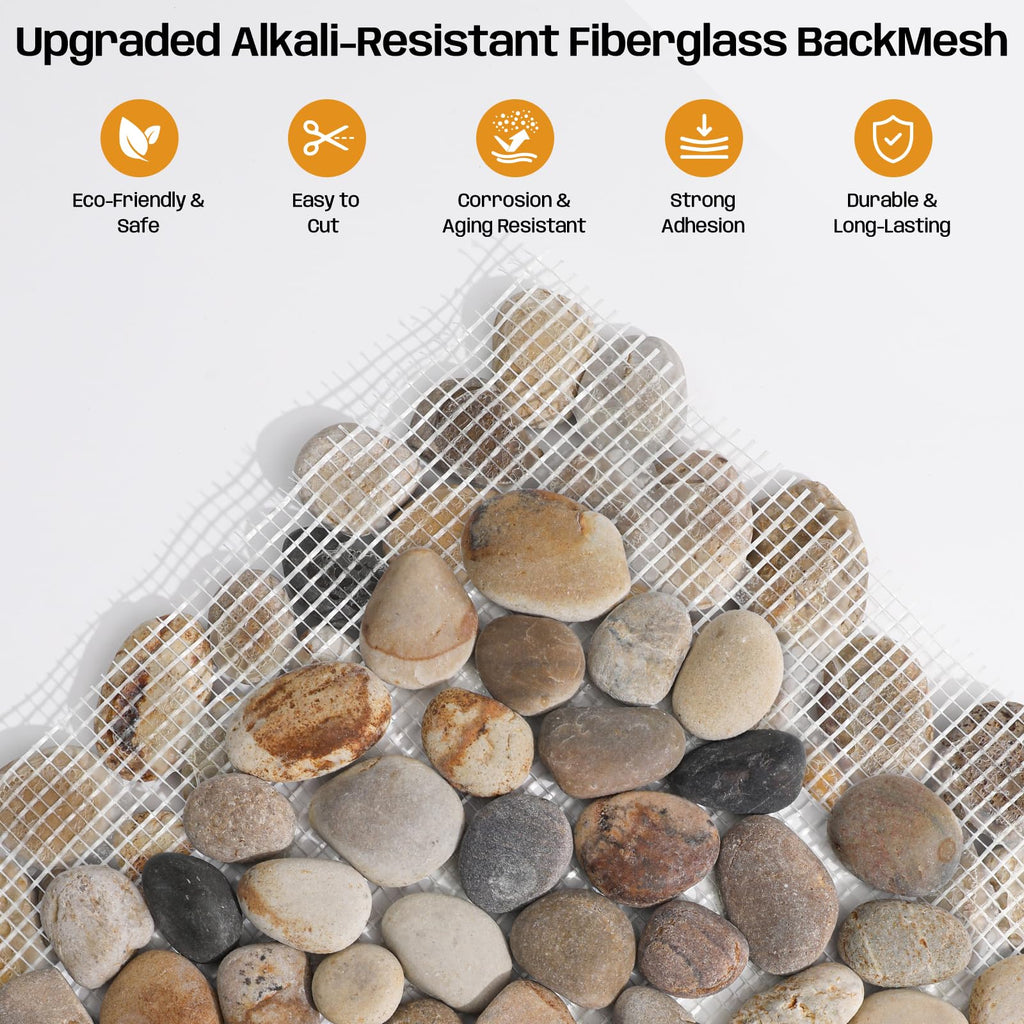 Pebble Tile for Shower Floor, Brown Stone Pebble Mosaic Tile, 5 Pcs
