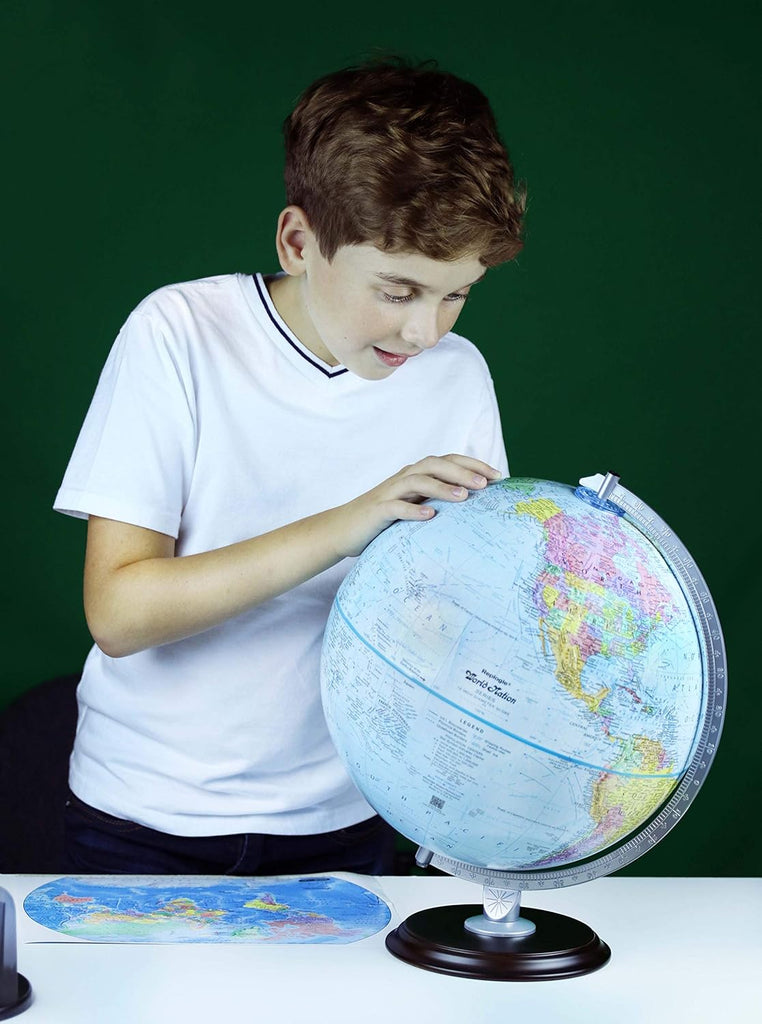 Student - Educational Classic World globe, Blue Ocean, Raised Relief feature, including a bonus map, made in USA