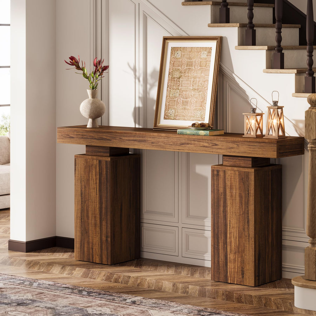 63-in Long Console Table, Farmhouse Entryway Table(Rustic Brown)