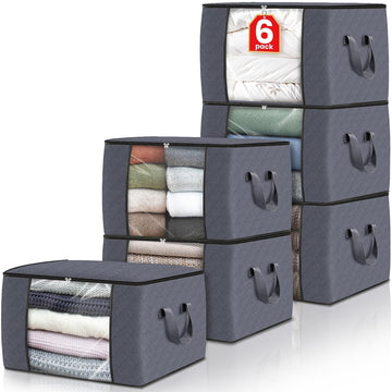 6 Pack Storage Bags for Clothes Blanket Storage Bins with Lids