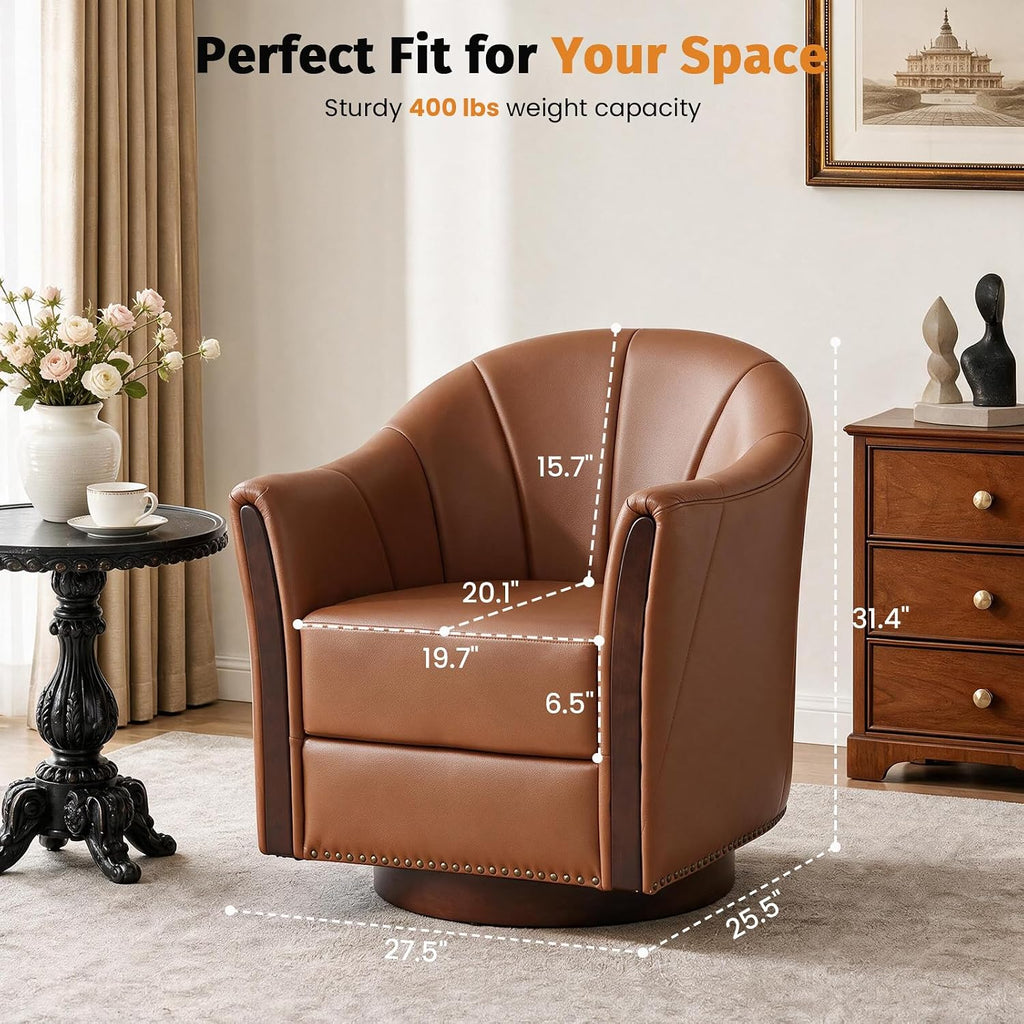 360° Swivel Accent Chair, Faux Leather Swivel Barrel Chairs