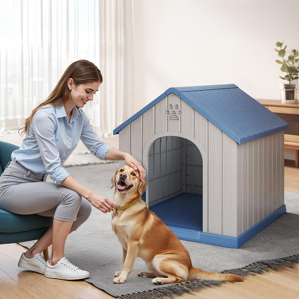 Large Dog House Indoor Outdoor, Blue, 38.62×36.26×38.07