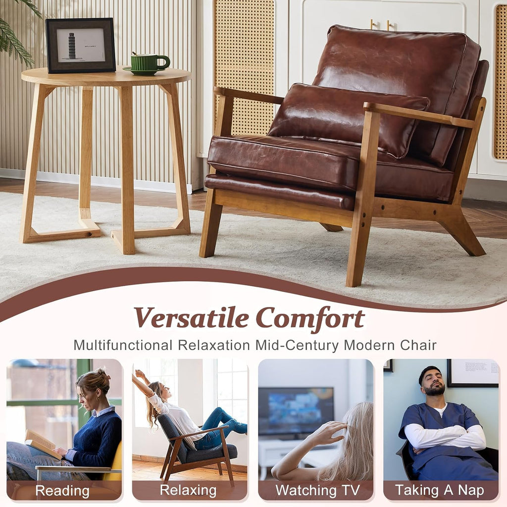 Solid Wood Wide Armrests Accent Chair,Upholstered Mid Century Modern Chair with Pillow,Farmhouse Arm Chair - Set of 2