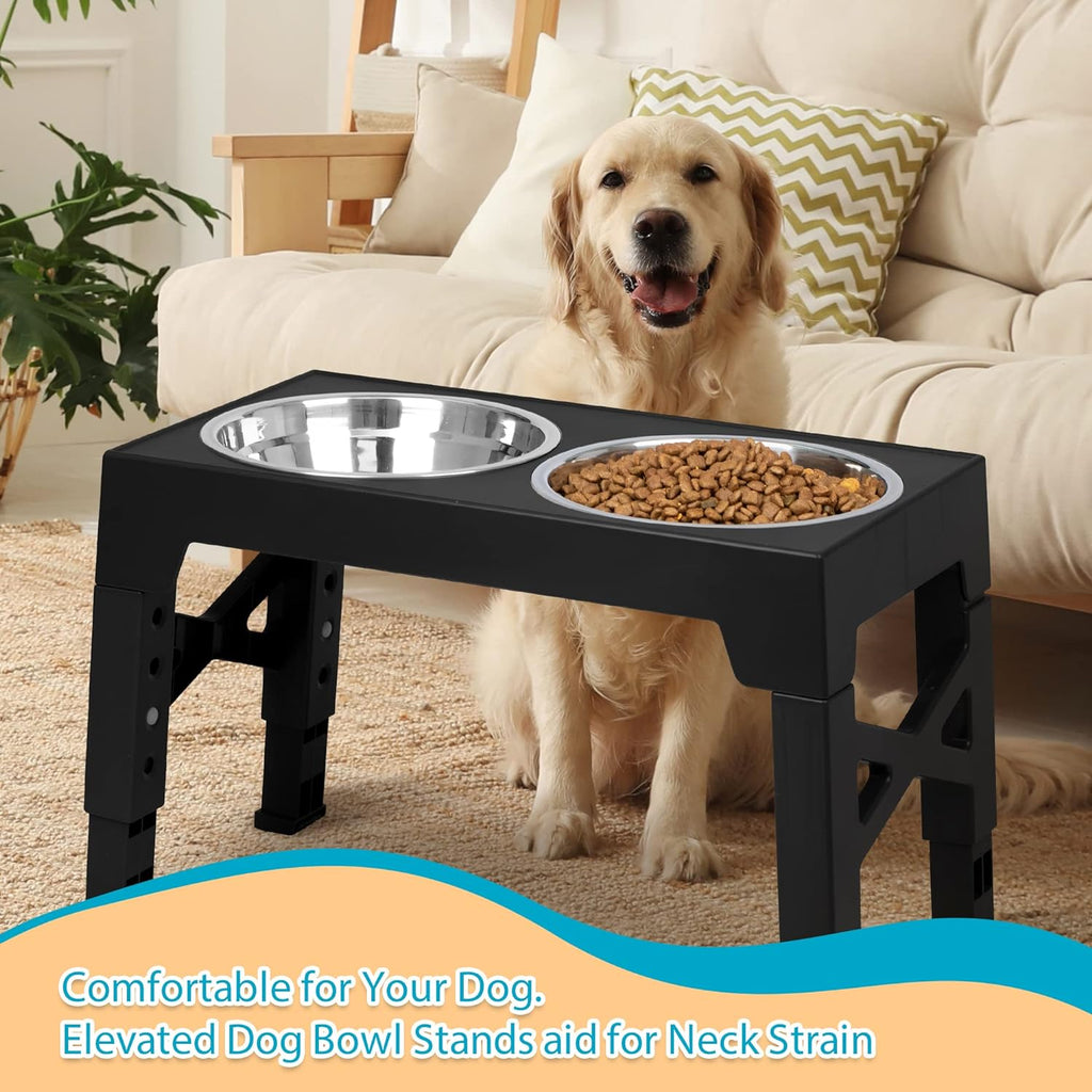 Elevated Dog Bowls with 2 Stainless Steel Dog Food Bowls, Raised Dog Bowl Adjusts to 5 Heights (3.15", 8.66"