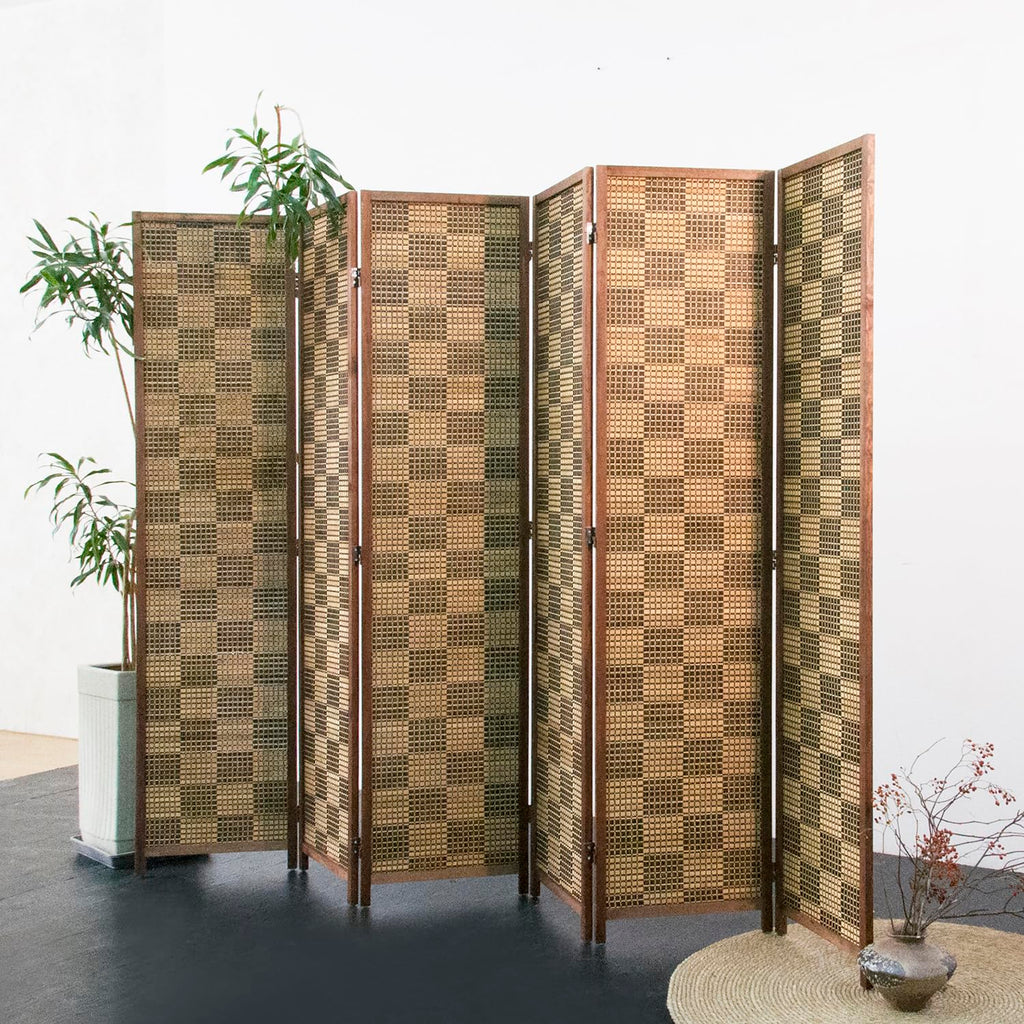 6 Panel Bamboo Room Divider - 5.6 ft Tall Double-Sided Folding Privacy Screen, Freestanding Wall Partition, Caramel
