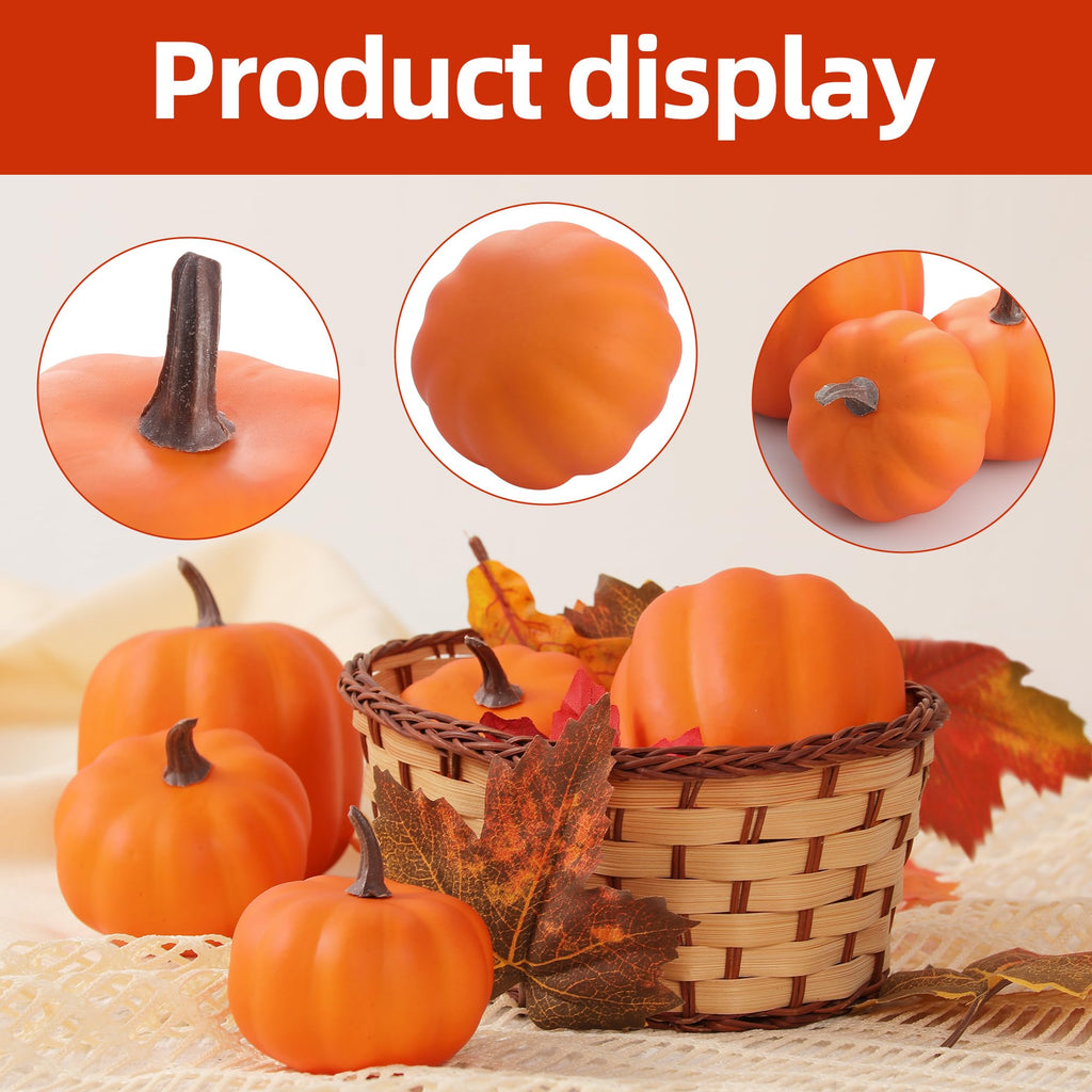 Orange Artificial Pumpkins, Harvest Decor Foam Pumpkin 8 PCS Set