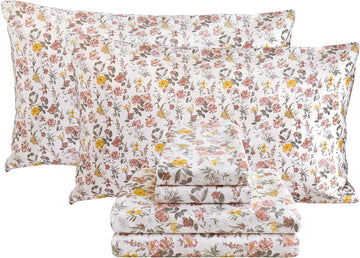 Floral King Sheet Set - 4 Piece Vintage Pink & Yellow Flower Patterned Bed Sheets - Soft, Breathable Microfiber