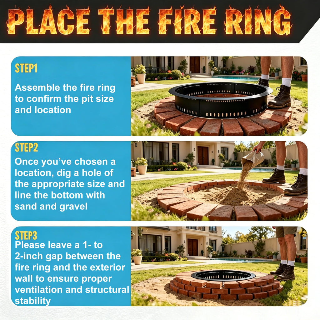 Fire Pit Ring, 48 Inch Smokeless Fire Ring Insert Liner