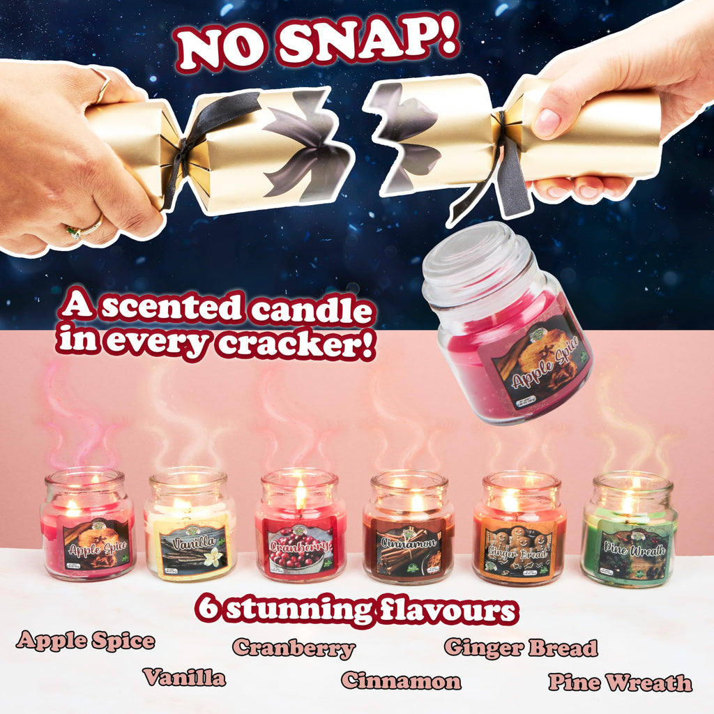 Luxury Jar Candles Christmas Crackers for Adults, No-Snap, Scented Festive Candles Christmas Decorations Table Party