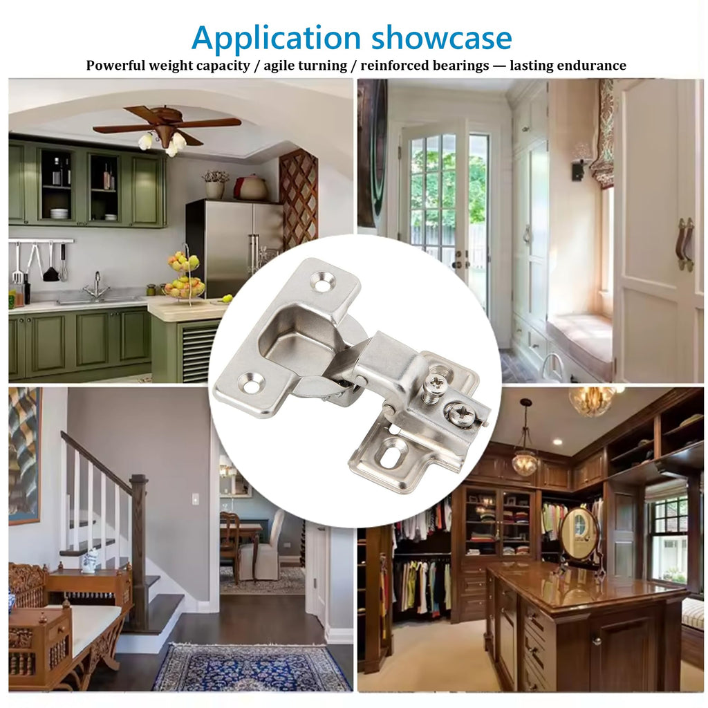 1/2 inch Overlay Concealed Cabinet Hinges, Self-Closing Short Arm European Hinge for Face Frame Cabinets, 105Deg