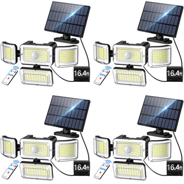 Solar Outdoor Lights Motion Sensor 288 LED Solar Security Lights with Remote Control IP67 Waterproof 4 Heads