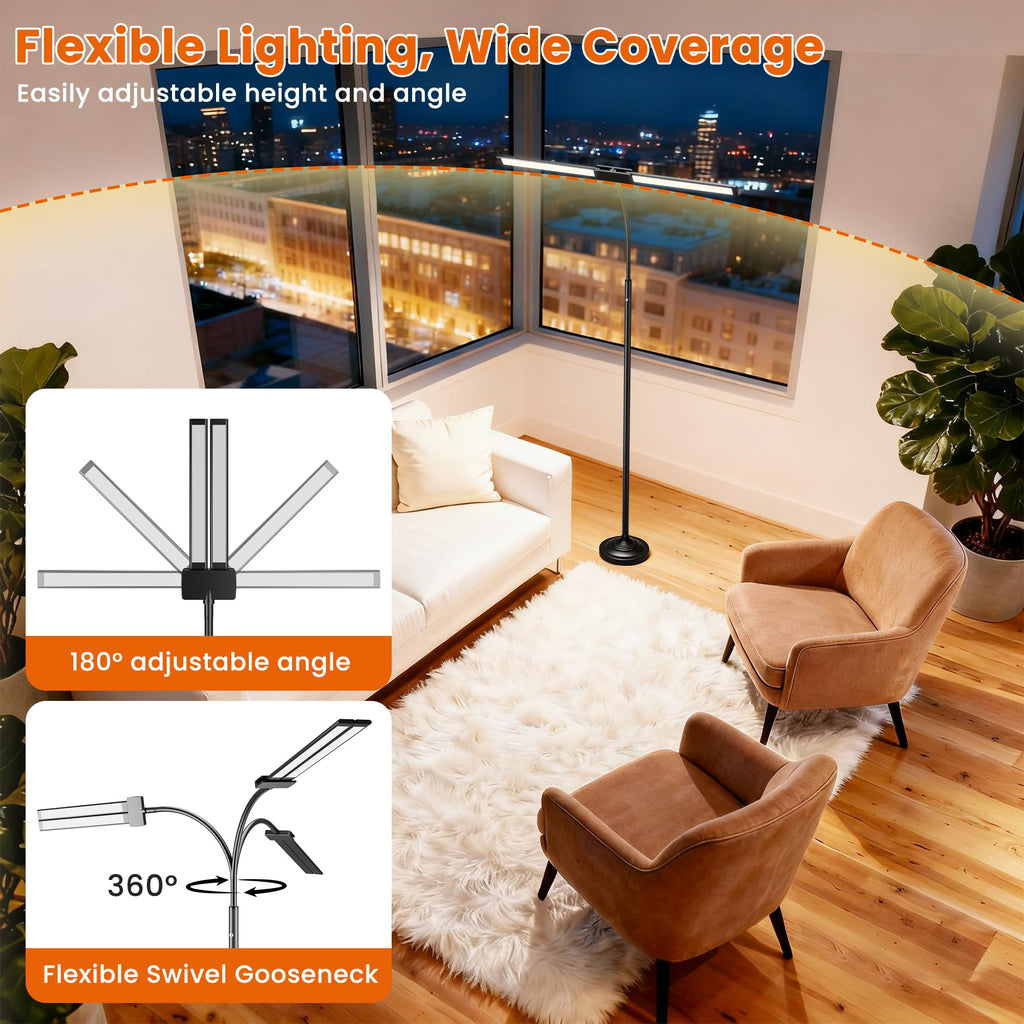 Cordless Floor Lamp Rechargeable LED Lamp with Dual Head, 15W, 7800mAh
