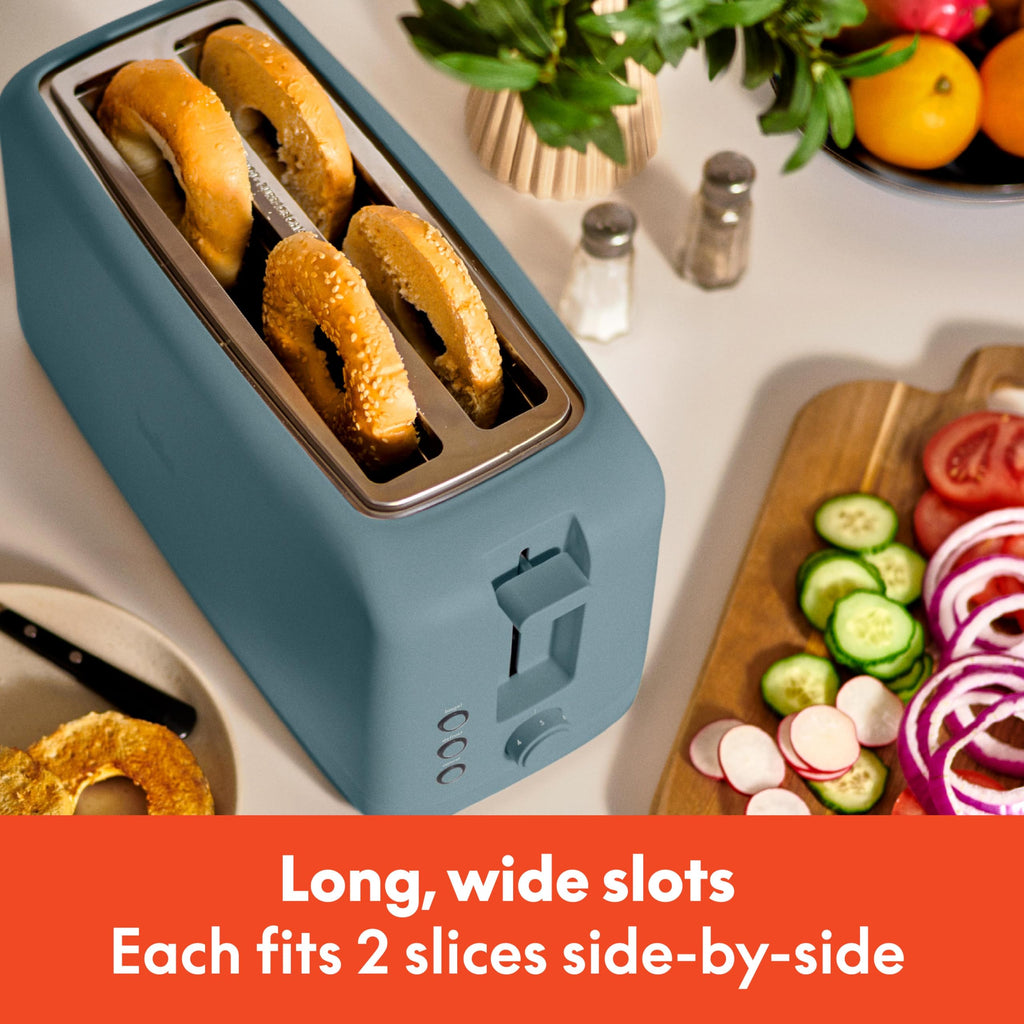 Fits-AnywhereTM Slim Toaster, 4 Slice Extra Long & Wide Slot, Surf
