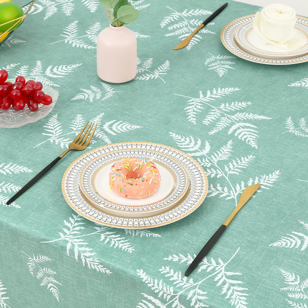 Rectangle Waterproof Vinyl Table Cloth, Wipeable Tablecloth with Flannel Backing, Plastic Table Cover for Dinner