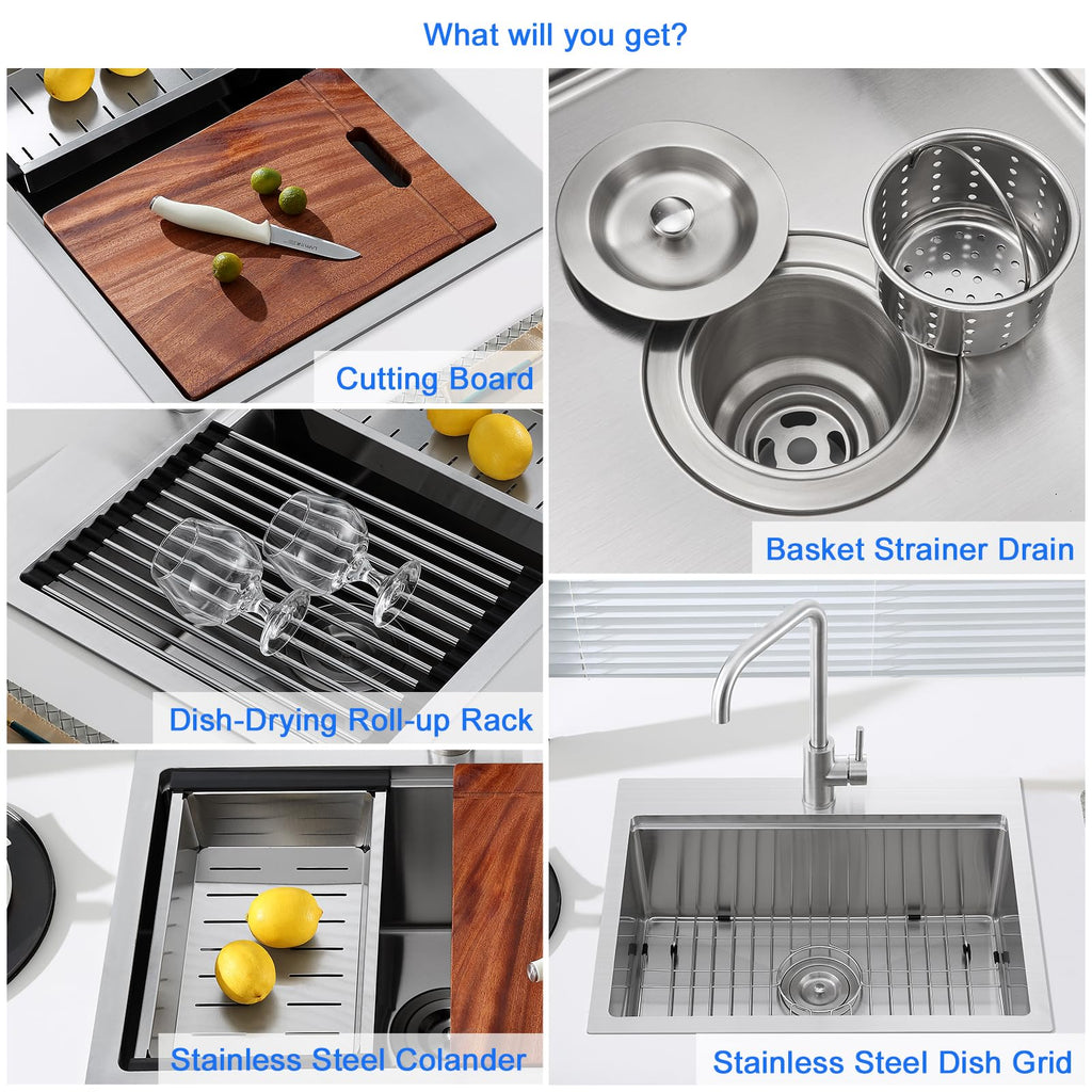 23"x18" Drop-In Workstation Sink 18 Gauge Stainless Steel 9" deep