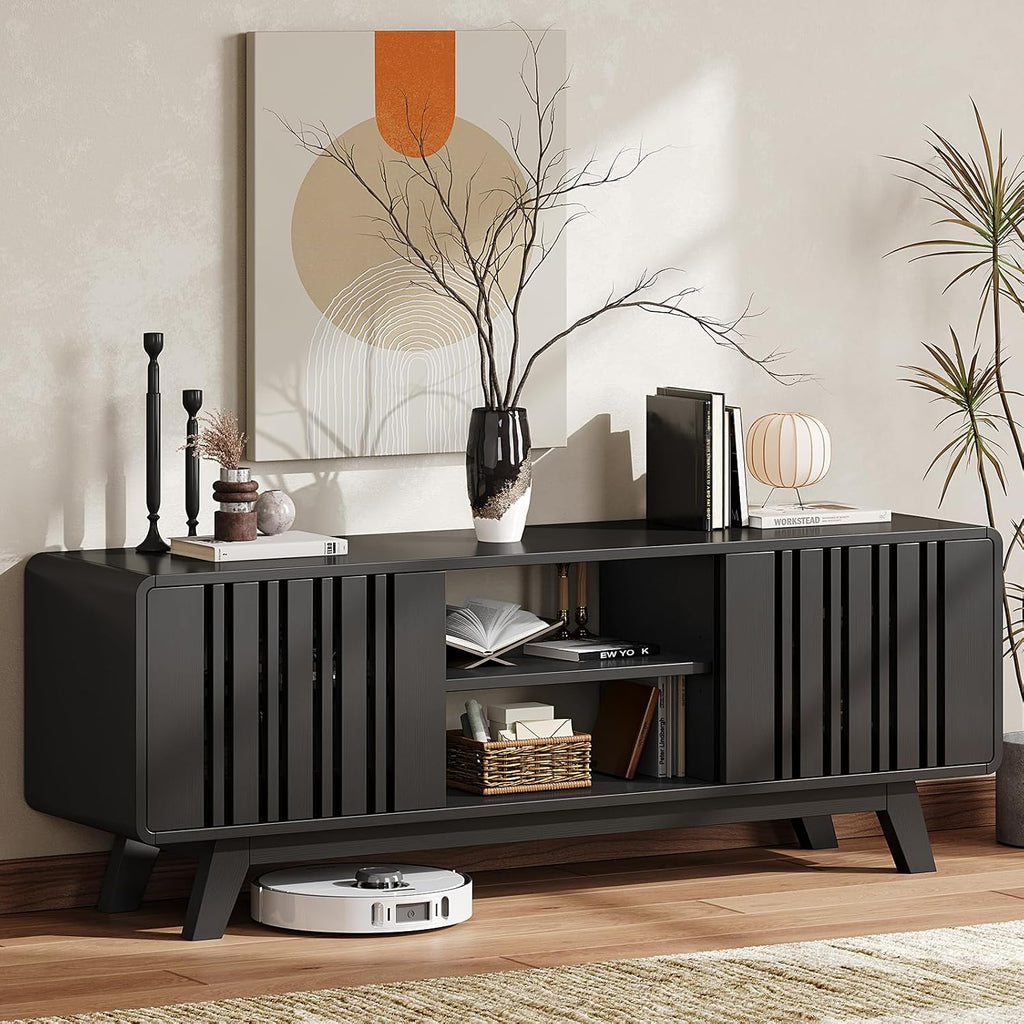 63-Inch TV Stand for TVs up to 75 Inch, Mid-Century Modern Television Stand with Power Outlet， Entertainment Center