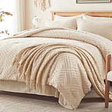 King Comforter Set 7 Pieces, Beige Tufted Bed in a Bag with Comforter and Sheets