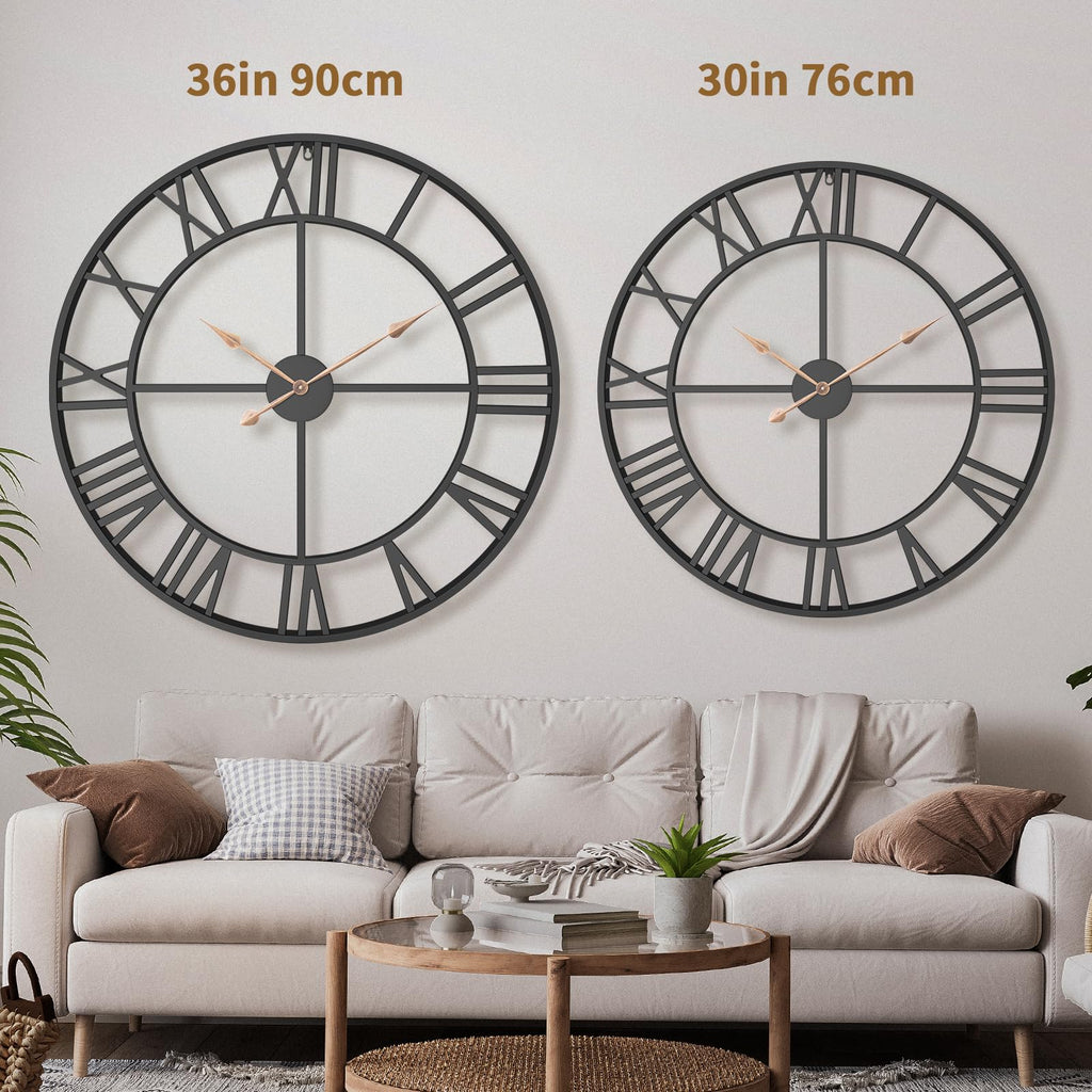 36 Inch Black Metal Roman Numerals Extra Large Giant Wall Clock