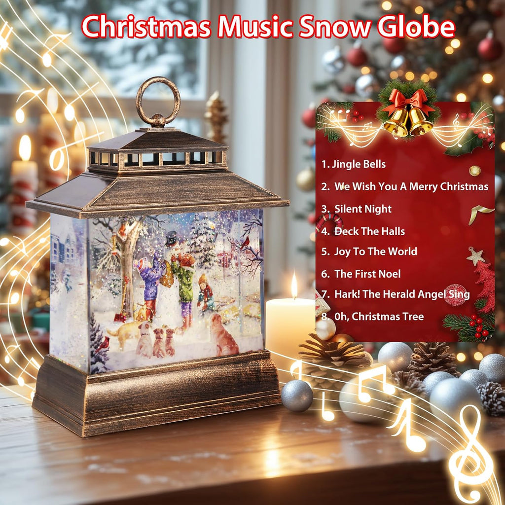 Christmas Snow Globe Lantern Water Glittering Lantern with 8 Songs & 6H Timer Romote Control Christmas Snow Globes