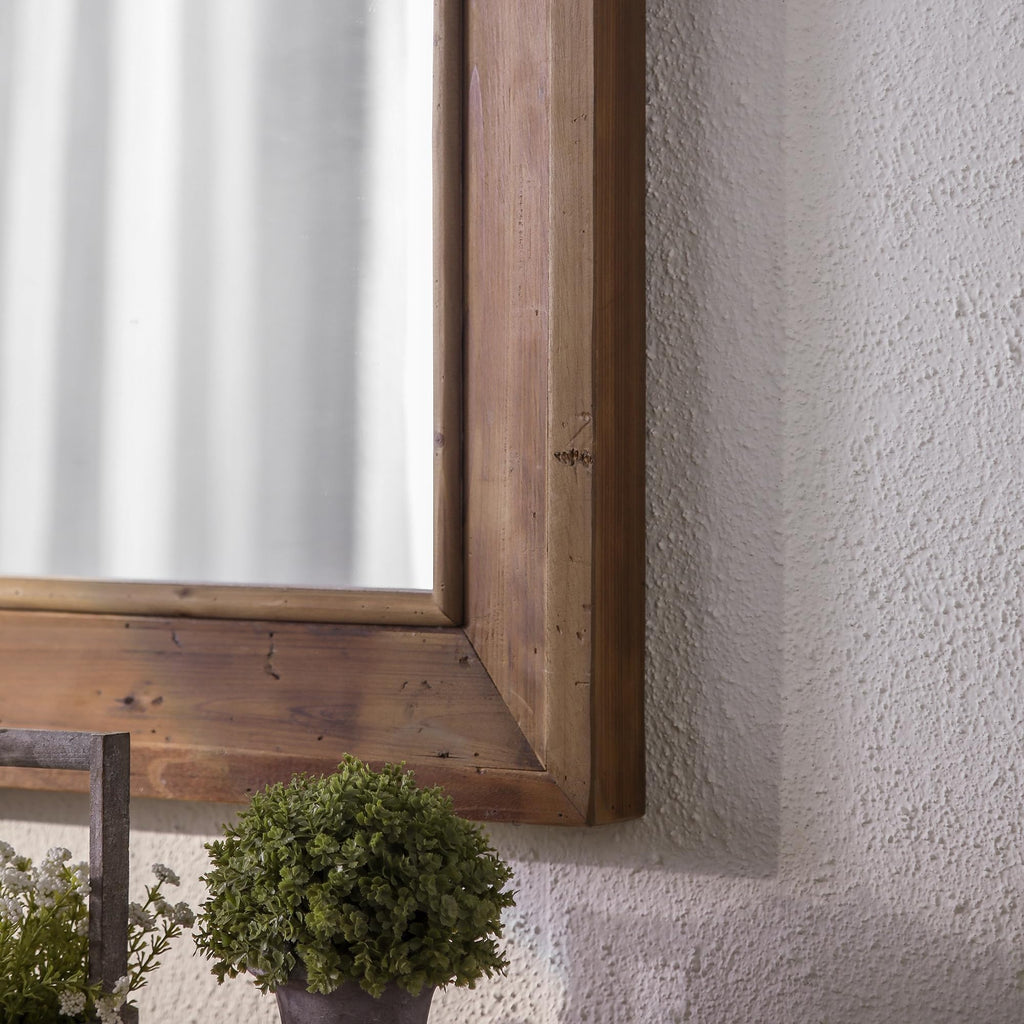 Rustic Farmhouse Wall Mirror, Solid Wood Frame Square Decorative Mirror, Country Style Accent Mirror, 32"x32"