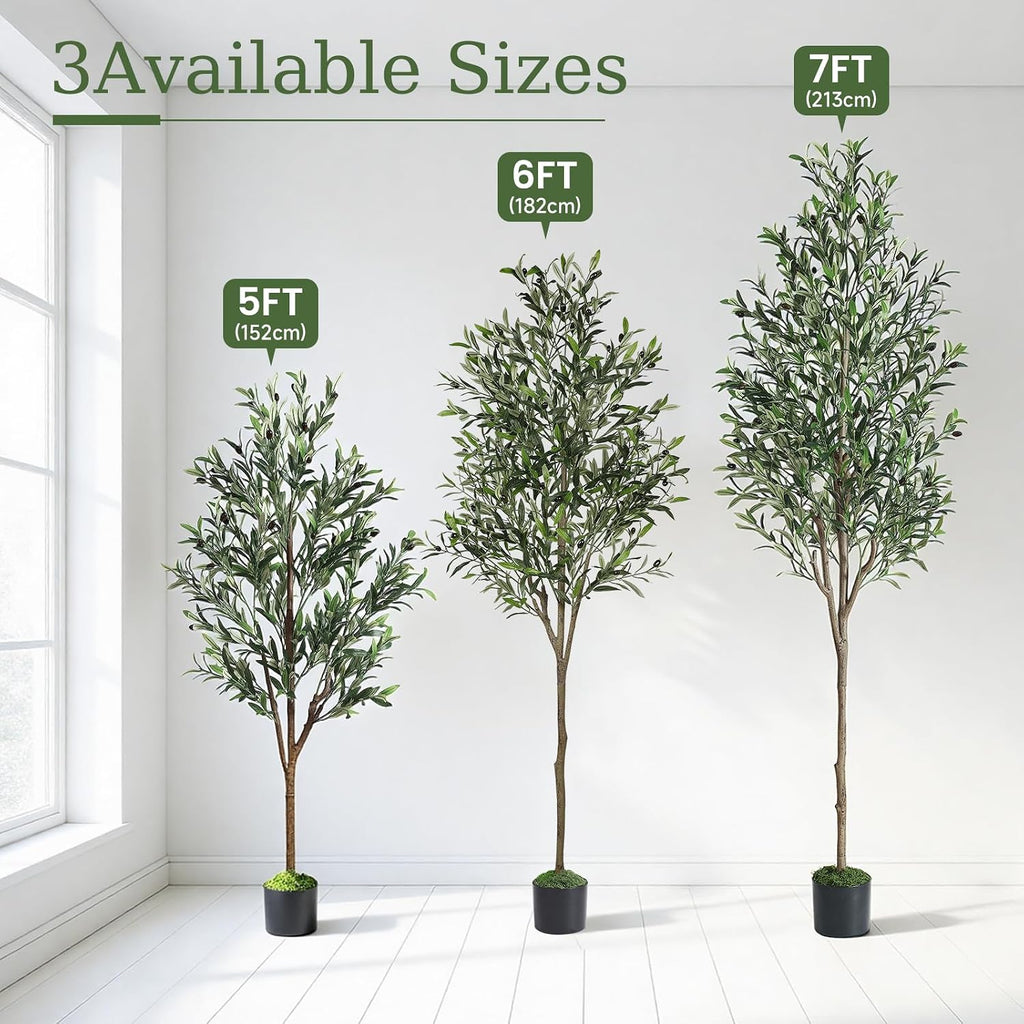 6ft Olive Tree Artificial Indoor, Fake Tree Potted Faux Olive Trees with Lifelike Fruits and Realistic Leaves