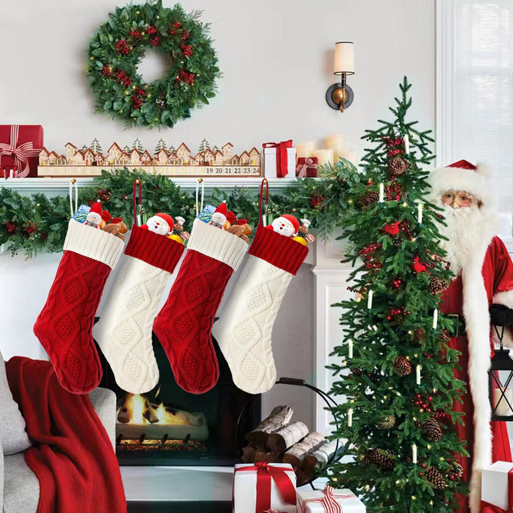 Knit Christmas Stockings, 18 Large Xmas Family Stocking - Set of 3